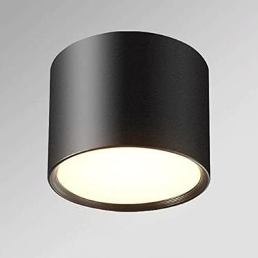 Imagem de KSSTEVNBD Luz de teto LED de 15W cilíndrica sem abertura montada em superfície holofote diâmetro 15 polegadas luminária moderna simples holofotes decorativos para corredor, sala de estar/preto/6000K