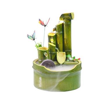 Imagem de FKJLUN Fonte de mesa em forma de bambu fonte de mesa decorações criativas roda de água vento da sorte interior pequenas fontes de mesa fonte de água relaxante fonte interior (cor: A)
