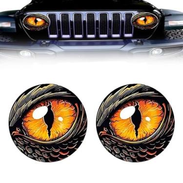 Imagem de 2 peças de decalques de olhos de fera de carro, luzes decorativas de PVC vívidas criativas, decalque 3D de olhos redondos, adesivos de carro personalizados para estilo exclusivo compatível com