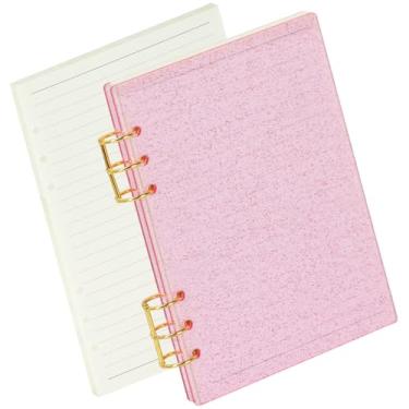 Imagem de Koqye Pasta A5 com glitter de acrílico rosa, capa transparente com 6 anéis redondos de metal, inclui 1 pacote de refis forrados para planejador pessoal