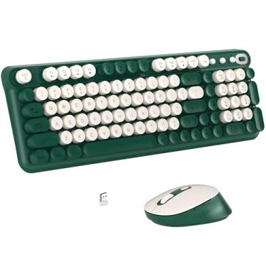 Imagem de Links9+ Combo de teclado sem fio e mouse óptico, teclado de máquina de escrever retrô de 2,4 GHz para Windows, Mac, PC e laptop (verde)