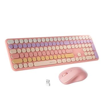 Imagem de FCPLU Teclado e mouse sem fio para computador xUBOTIE, colorido arco-íris, 100 teclas redondas para PC (gradiente azul)