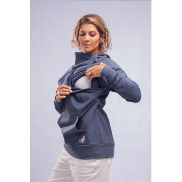 Imagem de Moletom Flanelado para Amamentação Azul Jeans - Conforto e Estilo - Fo