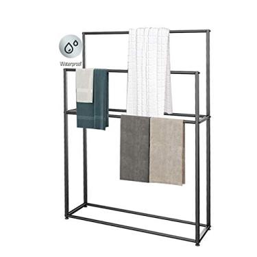 Imagem de Toalheiros, toalheiro de banheiro alto para espaços skinny freestandibathroom suporte de toalha de banho resistente ao secador de banho/preto/85 * 20 * 110 cm