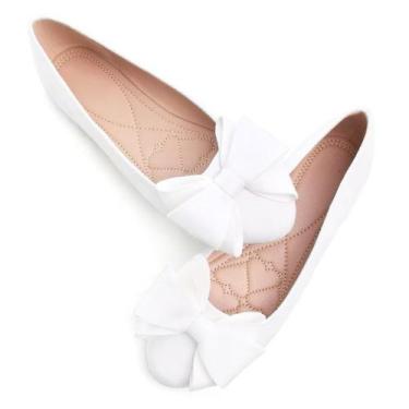 Imagem de Sapatos rasos femininos TN TANGNEST, bico redondo, laço, brancos, tama