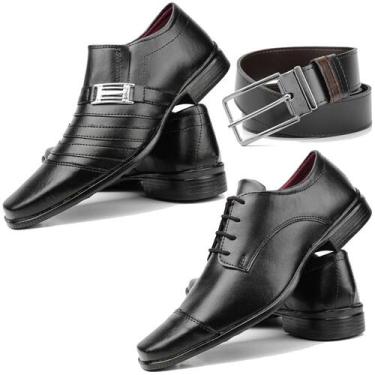 Imagem de Sapato social preto kit com 2 pares masculino + cinto dupla face - Piz