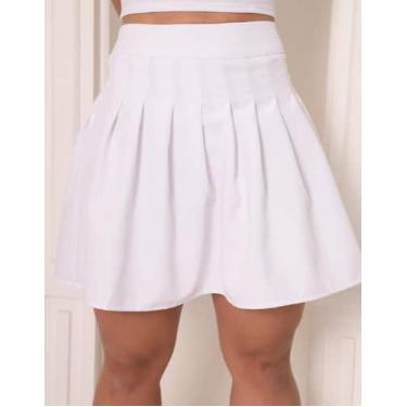 Imagem de Saia Feminina Alfaiataria Rodada Plissada Cós Alto - Generica, Branco,