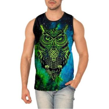 Imagem de Camiseta Regata Coruja  Psicodélica Ref:299 - smoke, Preto, GG