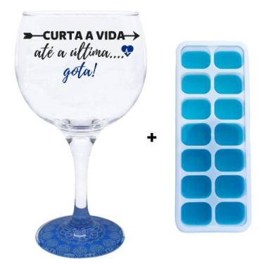 Imagem de Taça Gin com Base Decorada + Forma de Gelo Silicone Azul - Catuaí