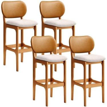 Imagem de Kit 4 Banquetas Alta Betta Imbuia Whisky Linho Cru - BARROCARTE