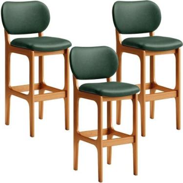 Imagem de Kit 3 Banquetas Alta Betta Imbuia Facto Verde Musgo - LYAM DECOR