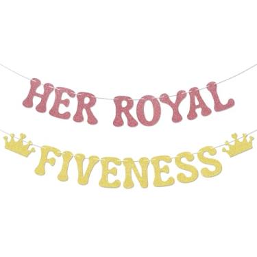 Imagem de Faixa Her Royal Fiveness - Cheers to 5 Years, Decorações de Festa de Aniversário do Castelo da Princesa Ouro Rosa e Dourado