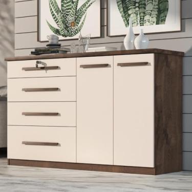 Imagem de Comoda Mariah 4 Gavetas 2 Portas Com Chave Chocolate/off White