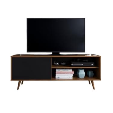 Imagem de Rack para tv até 43 sem painel sala com pés de madeira 1 porta pintura u.v para casa 97 * 67 * 30cm(porta preta)