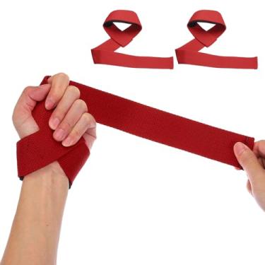 Imagem de Alças de elevação para academia, 2 peças de alças de pulso acolchoadas para halterofilismo alças de ginástica para homens mulheres halterofilismo Powerlifting, vermelho