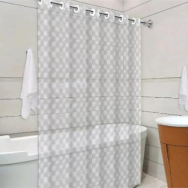 Imagem de Cortina de Box para Banheiro em PVC, Translúcida 3D, Antimofo, 1,38m x 1,98m, com Ilhós, Design Moderno, Impermeável