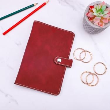 Imagem de Capa de fichário A6 para refil de papel – caderno de 6 anéis, agenda de orçamento recarregável, organizador pessoal de folha solta de couro sintético macio com encaixe de metal, vermelho escuro