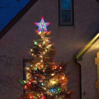 Imagem de Topo de estrela de árvore de Natal multicolorido iluminado por LED 3D decoração de estrela para decoração de árvore interna de férias