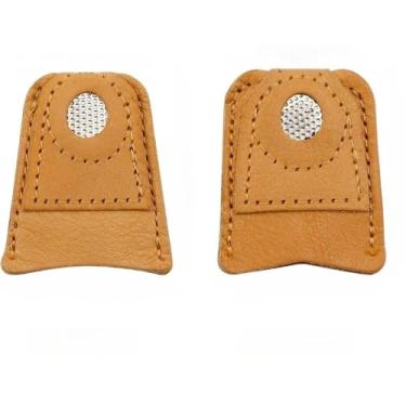 Imagem de 2 peças de dedais de couro para acolchoamento de costura à mão, protetores de dedo de couro, agulhas de alfinete, acessórios de artesanato de tricô, ferramentas de costura DIY, 2 tamanhos