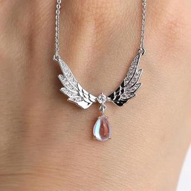 Imagem de Colar feminino com pingente de lágrima de asa de anjo da guarda delicado strass brilhante zircônia cúbica gota de cristal prata corrente de dia dos namorados colar gargantilha Natal baile moda joias