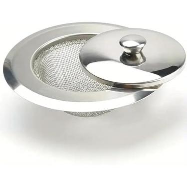 Imagem de 1 coador de pia de cozinha de aço inoxidável com tampa - Filtro de drenagem desodorante durável para lavatório de vegetais e piso, design de malha fácil de limpar, filtros de pia para pia de cozinha