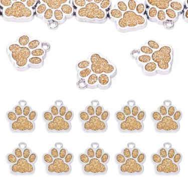 Imagem de Pingentes dourados com estampa de pata dourada com glitter, 10 peças, pingentes de pata de gato e cachorro esmaltados para chaveiro e pulseira