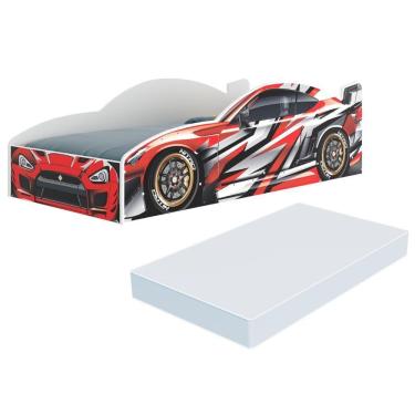 Imagem de Cama Carro 100% MDF Infantil Montessoriana Com Colchão Incluso Multimóveis MP4323 Vermelho
