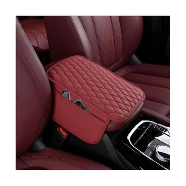 Imagem de MTRPS Capa de console central de carro, almofada de couro impermeável para descanso de braço com 2 sacos de armazenamento, protetor de caixa de assento de braço antiarranhões, acessórios internos para