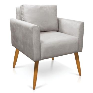 Imagem de Poltrona Aline Veludo Cinza Pés Palito Castanho - D'rossi