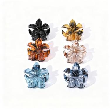 Imagem de Plumeria Conjunto de grampos de cabelo de flor, pacote com 6 acessórios de cabelo de resina, pegas pequenas para pentear, uso diário, viagens, festas