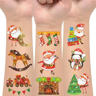 Imagem de Tatuagens temporárias de Natal com glitter 360 Styles – 24 folhas, para lembrancinhas de artigos de festa, calendário de contagem regressiva de Natal surpresa, enchimentos de sacolas