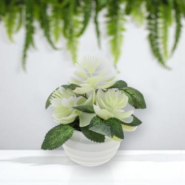 Imagem de Generic 1 pote artificial de lótus espiral, 3 peças, plantas artificiais, creme branco, 11 x 11 x 11 cm