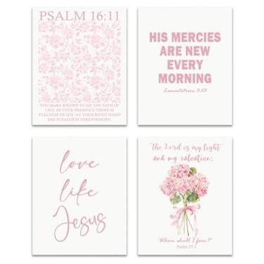 Imagem de ZNGFON Conjunto de 4 impressões de arte de parede cristãs modernas, versículo bíblico rosa, pôsteres, decoração de parede, imagens das escrituras de Jesus, estampas modernas e estéticas cristãs
