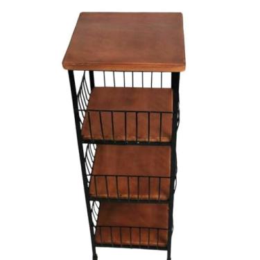 Imagem de Fruteira Rústica 3 Andares com Cestos e Suporte para Galão 20L – Ferro e Madeira, Organizador Multiuso para Frutas, Legumes e Cozinha