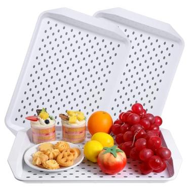 Imagem de 3 bandejas antiderrapantes, bandejas de comida para comer no sofá, bandejas antiderrapantes para comer no café da manhã, jantar, lanche, bebidas de frutas, antiderrapante TPR, retangular (branca)