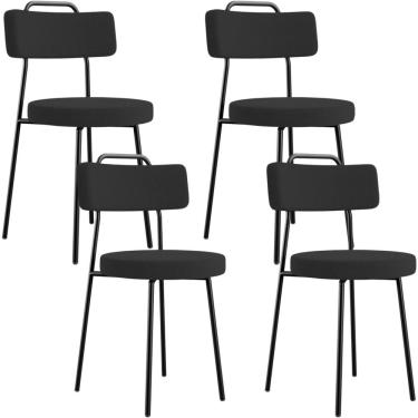 Imagem de Kit 04 Cadeiras Decorativas Estofada Para Sala De Jantar Barcelona L02 Bouclê Preto - Lyam Decor