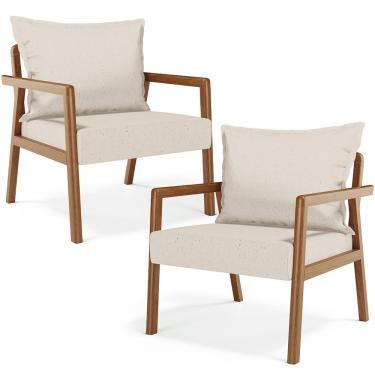 Imagem de Kit 02 Poltronas Decorativa Para Sala de Estar Alícia B04 Linho Cru - Lyam Decor