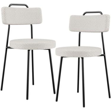 Imagem de Kit 02 Cadeiras Decorativas Estofada Para Sala De Jantar Barcelona L02 Bouclê Cru - Lyam Decor