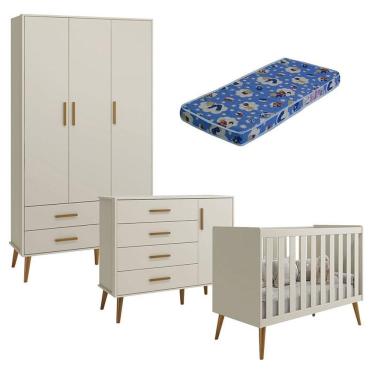 Imagem de Quarto De Bebê Isis 3 Portas Areia Acetinado Com Colchão Ortobom - Reller
