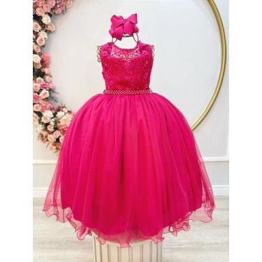 Imagem de Vestido Infantil Longo Pink com Renda para Formatura Daminha - Fabulos