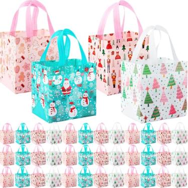 Imagem de Hillban 36 peças de sacos de presente de festa de Natal, bonecos de neve, papai noel, sacos de festa não tecidos com alças para suprimentos de Natal