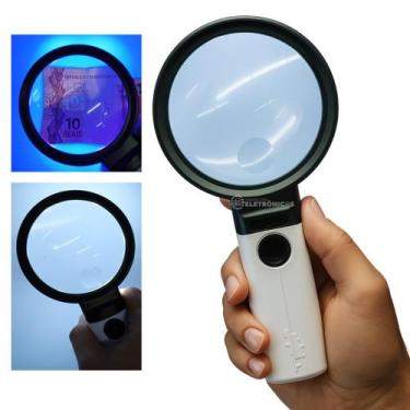 Imagem de Lupa Dupla 10x e 30x com LED Branco e Luz UV Portátil 90mm + 21mm 3199