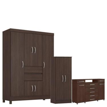 Imagem de Guarda Roupa Casal Ecom 2 Com Multiuso Viena Com Cômoda London Café - Demóbile