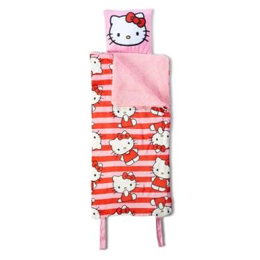 Imagem de Hello Kitty Bolsa de dormir de lã de ovelha de toque de seda com travesseiro anexo, conjunto de festa do pijama portátil aconchegante, saco de dormir de personagem para viagens, 68 x 142 cm