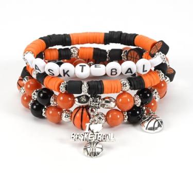 Imagem de Pulseira esportiva com bola elástica basquete futebol beisebol vôlei jogo dia esportes conjunto de pulseiras líderes de torcida, One Size, Resina, Sem Pedra Preciosa
