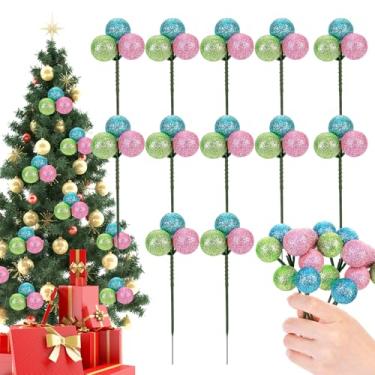 Imagem de 12 peças de enfeites de bola de árvore de Natal, palhetas de bolas de Natal para guirlanda de árvore de Natal, vaso de decoração de escadas, decoração de casa (rosa, azul, verde)