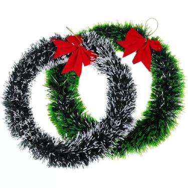 Imagem de Guirlanda Natal 25cm Verde com Laço Vermelho - Enfeite de Porta para Decoração Natalina Tradicional ou Nevada(Festão Nevada Verde 2 Peças)