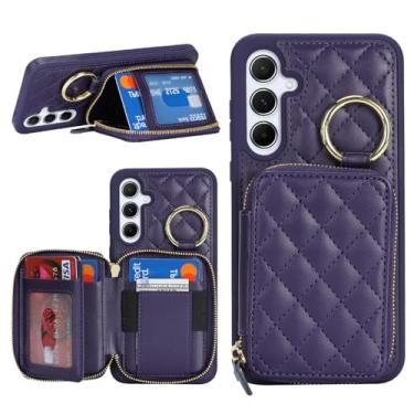 Imagem de Hamany Capa carteira para Galaxy A55 com suporte para cartão, para Galaxy A55 capa de telefone carteira com zíper com compartimento para suporte capa para mulheres e homens - roxo