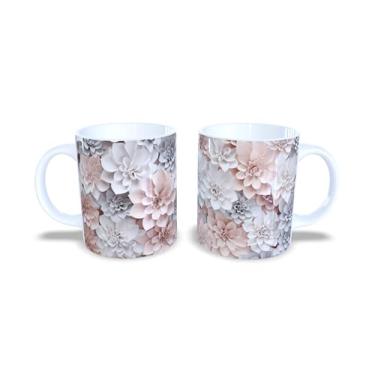 Imagem de Caneca de Cerâmica com Estampa Floral 3D, Branca, 325ml, Design Moderno com Flores Coloridas (14118)
