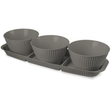 Imagem de Petisqueira de Plastico com 3 Divisórias e Tijelas para Molhoes 400ml (Cinza Escuro)